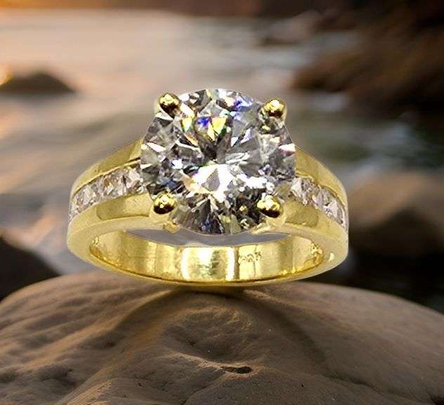 14 K Yellow Gold Plated Huge 4.5 Ct Lab Simulated Diamond Ring