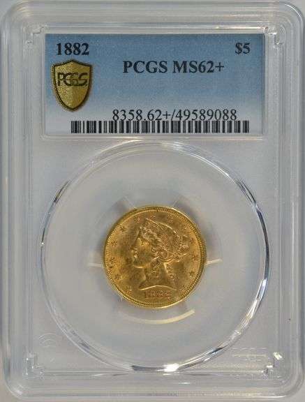 Very Choice BU 1882 $5 Liberty Gold Piece. PCGS MS62+