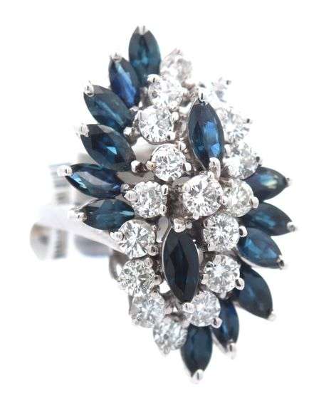 14kt WG Diamond & Sapphire Marquise Ring