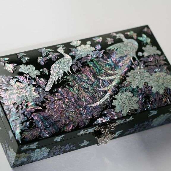 Mother of Pearl Peacock Design Jewelry Box