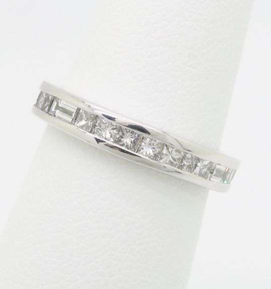 Baguette & Princess Cut Diamond Eternity Band in White Gold