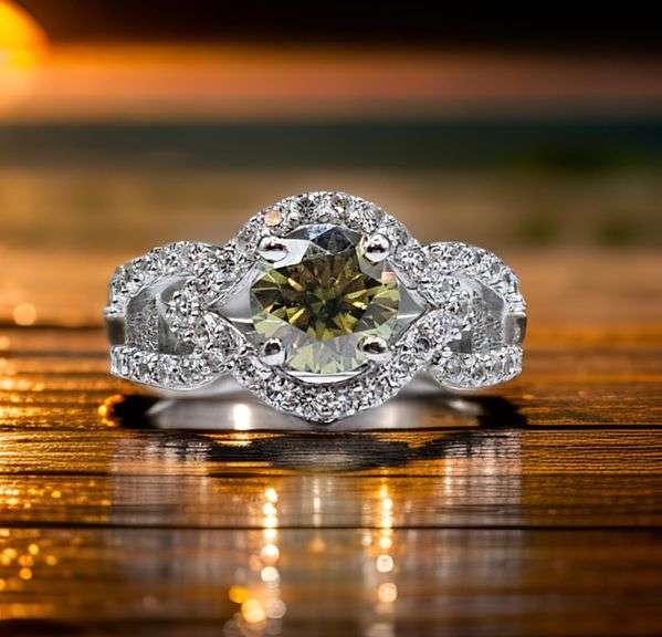 Dazzling 3.25 Ct VVs1 Golden Amber Green Lab Diamond Ring