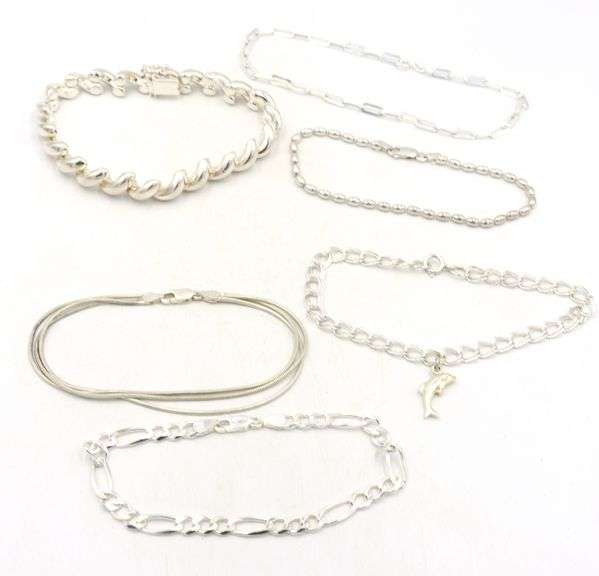 Group lot of 6 Vintage 925 sterling silver bracelets