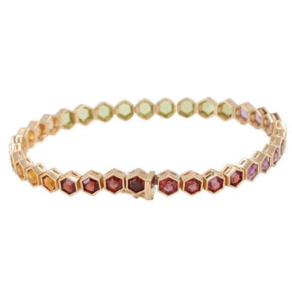 14K (585) Yellow Gold Multi Color Natural Gemstone Bracelet