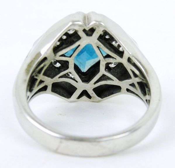 Unisex Big Sterling Silver Blue Topaz Ring, Size 10.5