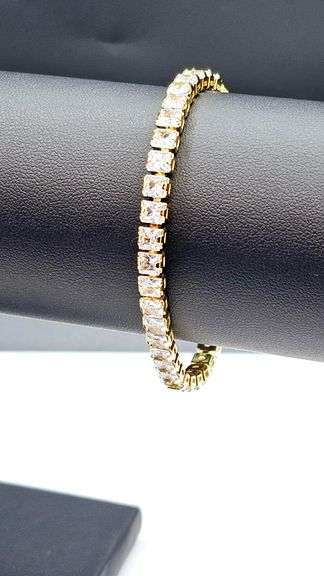 Stunning 14 Kt Yellow Gold Plated Simulated Diamond Tennis Bracelet