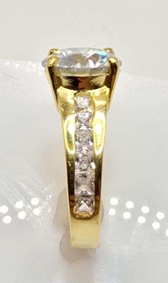 14 K Yellow Gold Plated Huge 4.5 Ct Lab Simulated Diamond Ring