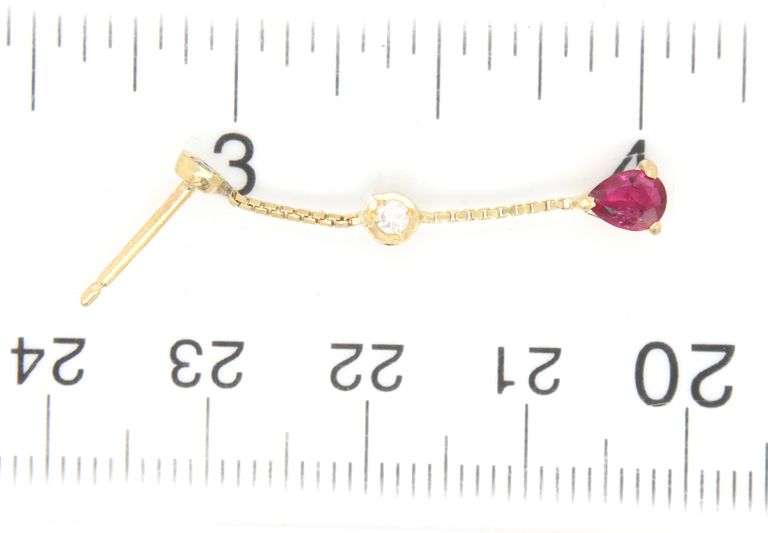 14kt Yellow gold 0.60ctw Ruby and diamond dangle earrings