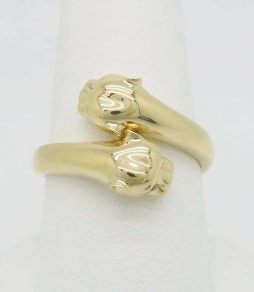 Yellow Gold Panther Ring made with Diamond Eyes