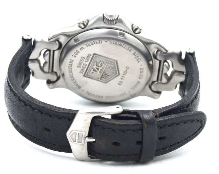 Tag Heuer SEL chronograph quartz black leather strap watch