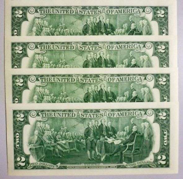 (4) Superb Crisp 2017A $2 Star Notes San Francisco-With Consecutive Low Serial Numbers!