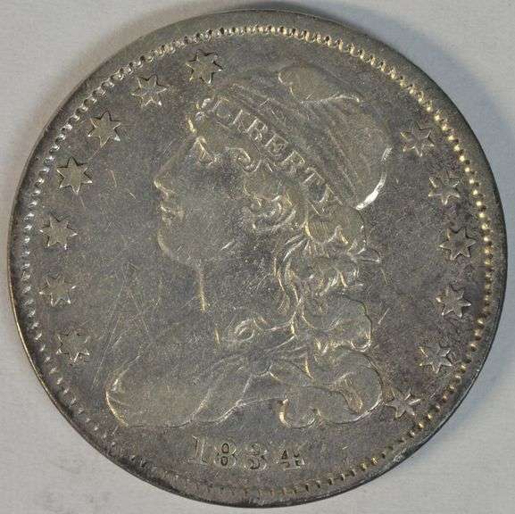 Sharp 1834 Capped Bust Quarter. XF/AU details
