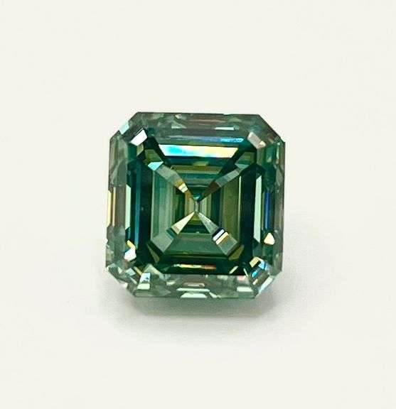 6.35 Ct Paraiba Green Rare Asscher Cut Fire Moissanite