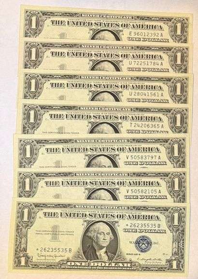 7 $1 1957 Silver Certificates CH CU