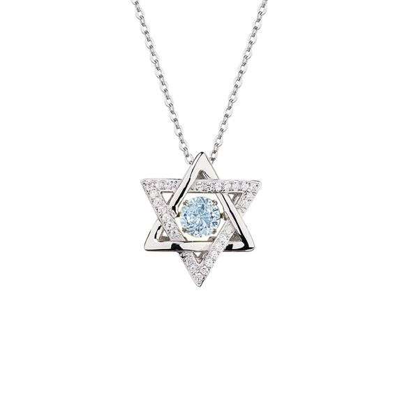 Beautiful Jewish Star of David sterling silver Blue Topaz dancing necklace