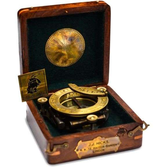 Classic Brass Sundial Compass with Wooden Box