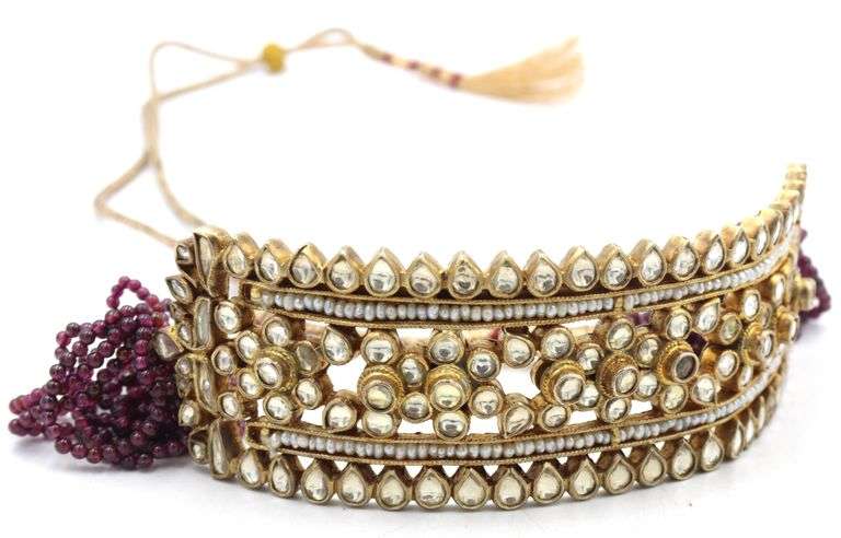 925 Sterling silver and gold plated Garnet fancy Indian necklace