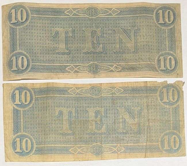 2 $10 Feb 17 1864 Series $10 CSA Notes