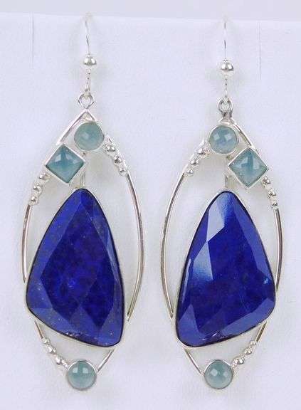 Sterling Lapis & Aqua Jay King Dangly Earrings