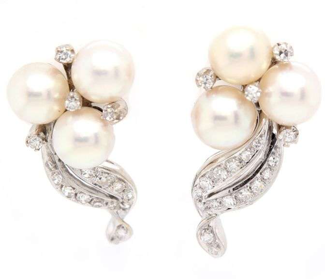 Vintage 0.50ctw Diamond and 7.0MM Cultured Pearl Earrings in 14K