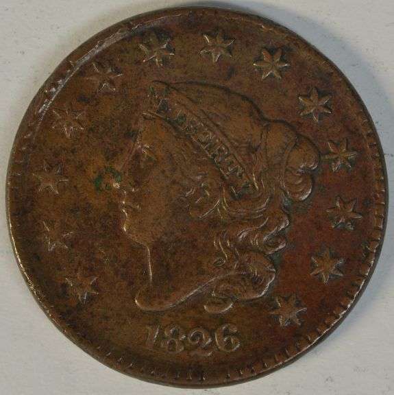 Chocolate-brown XF 1826 Coronet Large Cent