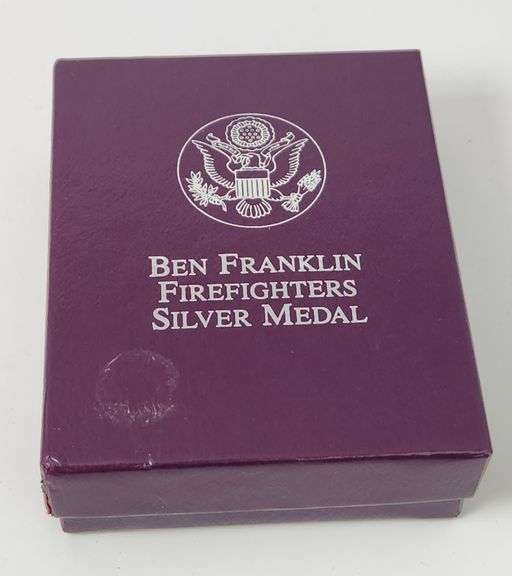 1992 P Proof 1oz .999 Silver Ben Franklin Firefighters Silver Medal w/ Box & COA