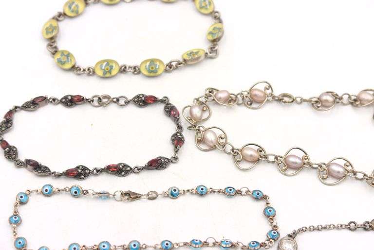Group lot of 6 Vintage 925 sterling silver bracelets