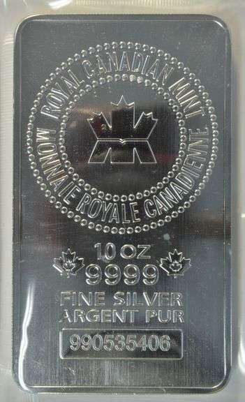 Great Royal Canadian Mint pure .9999 Fine Silver 10 Troy Oz bar in plastic