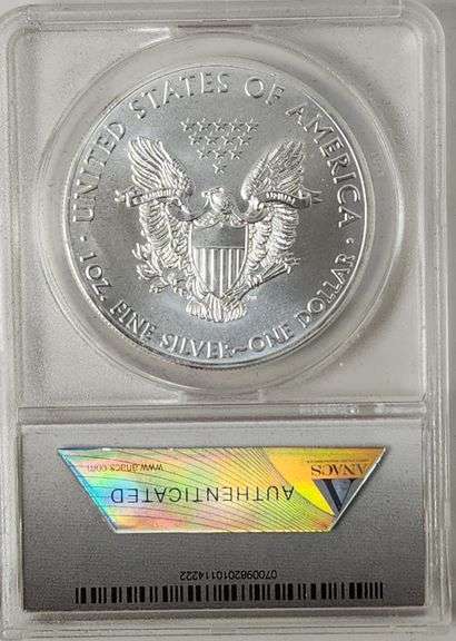 2014 SILVER EAGLE ANACS MS-70, FDOI With Wooden Box