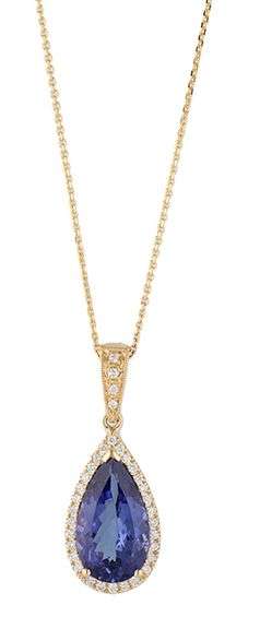 4.85ct Pear Cut Tanzanite and 0.17ctw Diamond Frame Pendant Necklace in 14K
