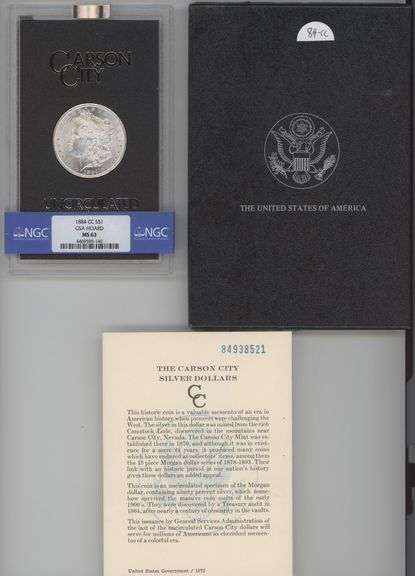 Near Gem BU 1884-CC Morgan Silver Dollar in GSA pack, NGC MS63 graded