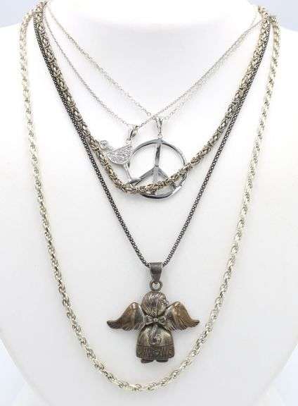 Group lot of 5 Vintage 925 sterling silver necklaces