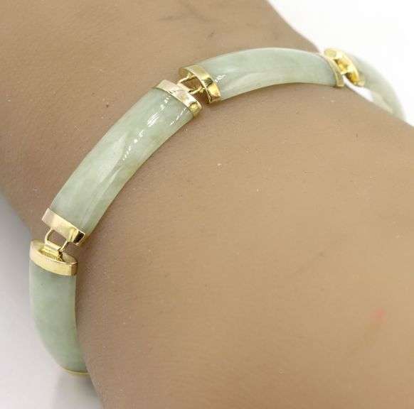 14kt Yellow gold Green Jade station bracelet