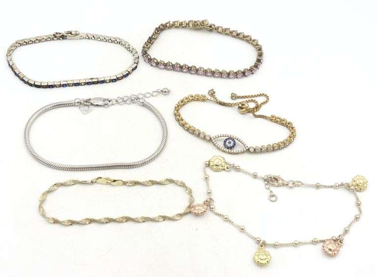 Group lot of 6 Vintage 925 sterling silver bracelets