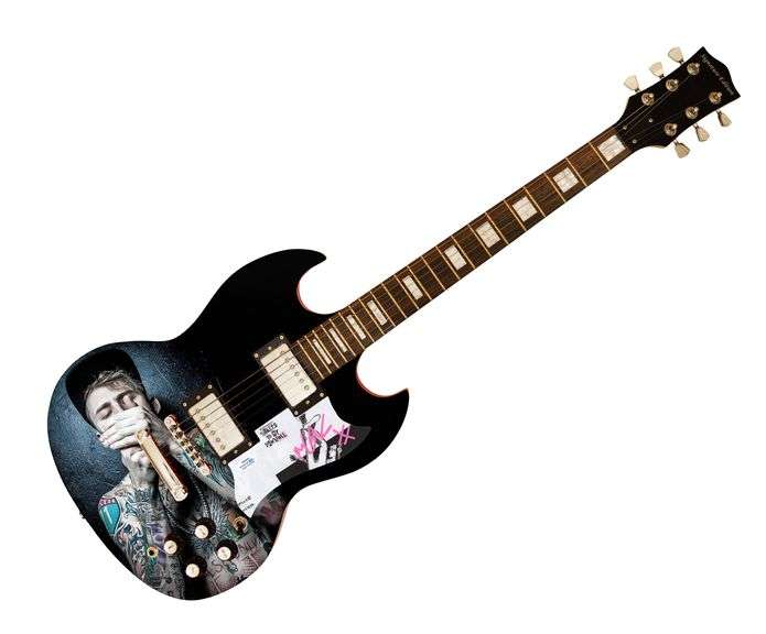Machine Gun Kelly Tickets to My Downfall Autographed Signed Custom Photo Graphics Guitar ACOA