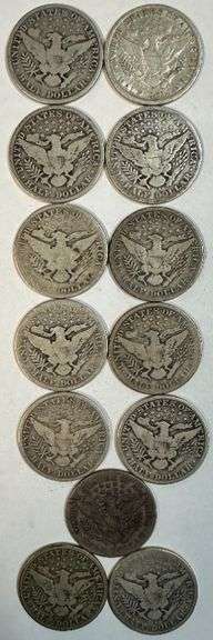 Nice run of 13 Different Barber Half Dollars 1908 to 1915-S