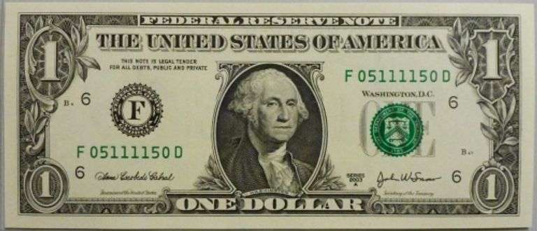 Superb Crisp 2003A $1 Note Atlanta Fancy Radar Serial Number 05111150!