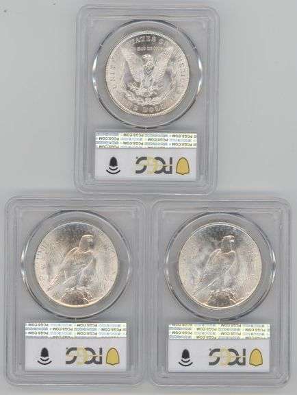 3 PCGS MS64 Morgan & Peace Silver Dollars: 1921, 1924, & 1925