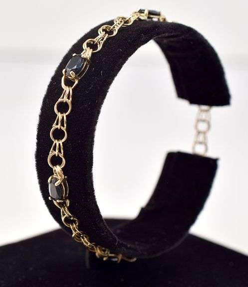 Calmly 14K Yellow Gold Blue Sapphire Gemstone Bracelet
