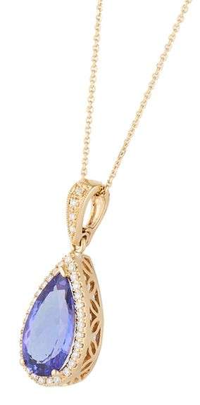 4.85ct Pear Cut Tanzanite and 0.17ctw Diamond Frame Pendant Necklace in 14K
