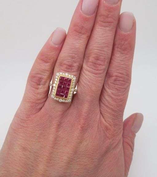 Invisible Set Ruby & Diamond Ring Crafted in Yellow Gold