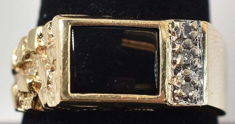 Onyx and Diamond Ring in 10K Yellow Ring