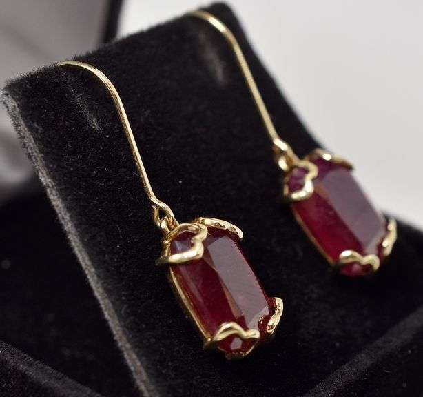 Darling 10K Yellow Gold Ruby Gemstone Dangle Earrings