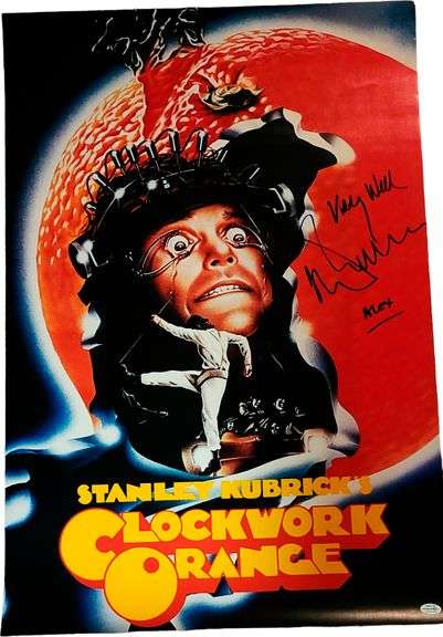 Malcolm McDowell Autographed 22x32 Clockwork Orange Poster Viddy Well Alex ACOA