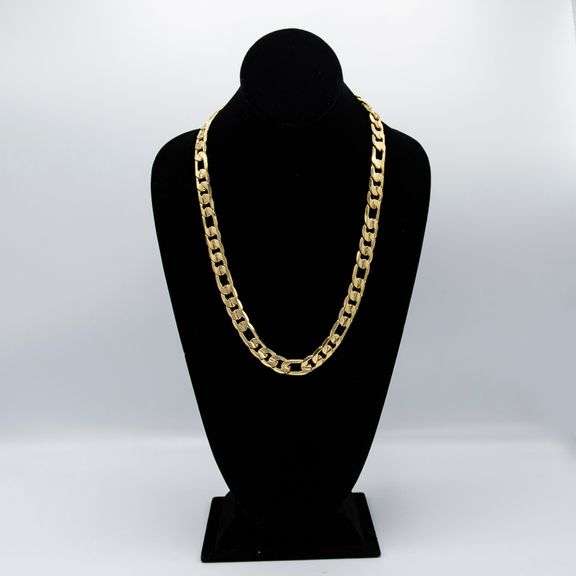 Huge 101 Gram 14Kt Gold Plate Italian Figaro Chain Necklace