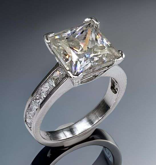 14 K White Gold Plated Huge 5 Ct Princess Cut Lab Simulated Diamond Ring
