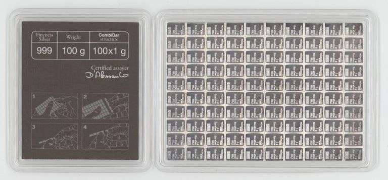 Valcambi Suisse 100 gram pure .999 Silver Bar (100 x 1 grams) Sealed