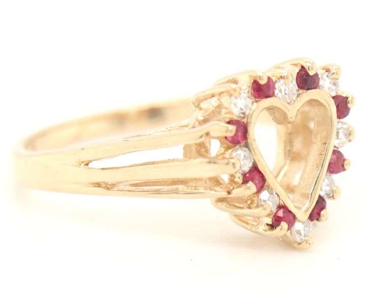 14kt Yellow gold ruby and diamond open heart ring