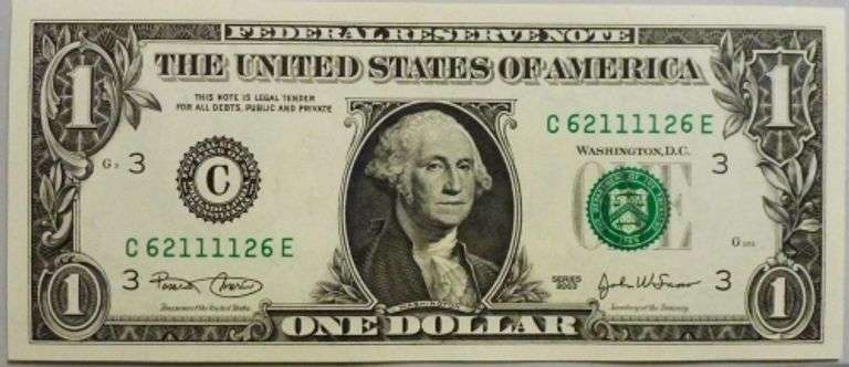 Superb Crisp 2003 $1 Note Philadelphia Fancy Radar Serial Number 62111126!