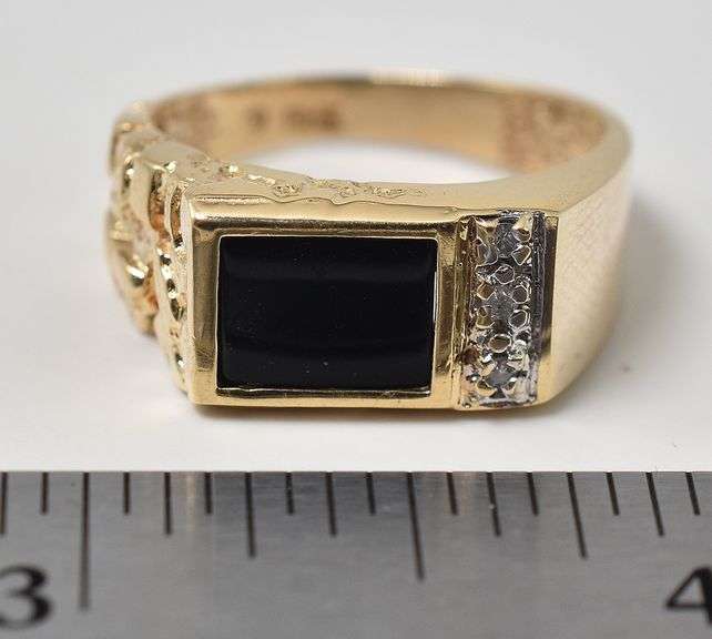 Onyx and Diamond Ring in 10K Yellow Ring